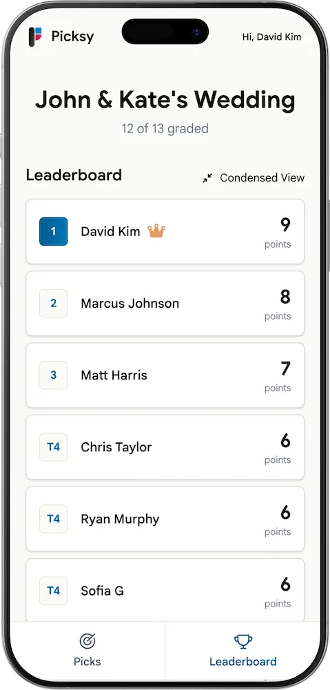 Screenshot of the leaderboard page