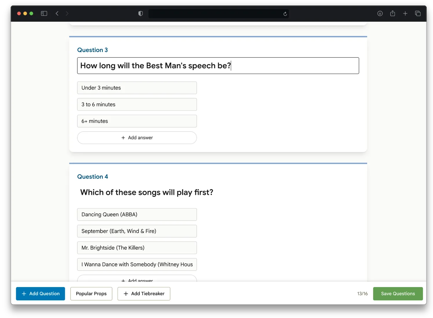 Screenshot of the props builder