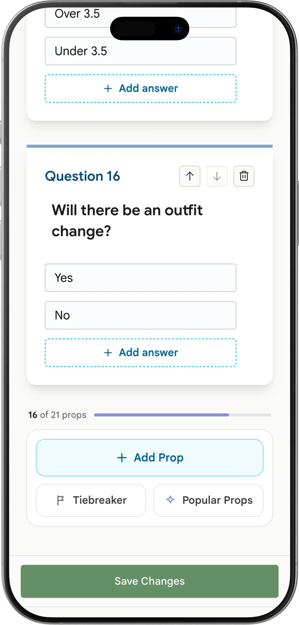 Screenshot of the props builder